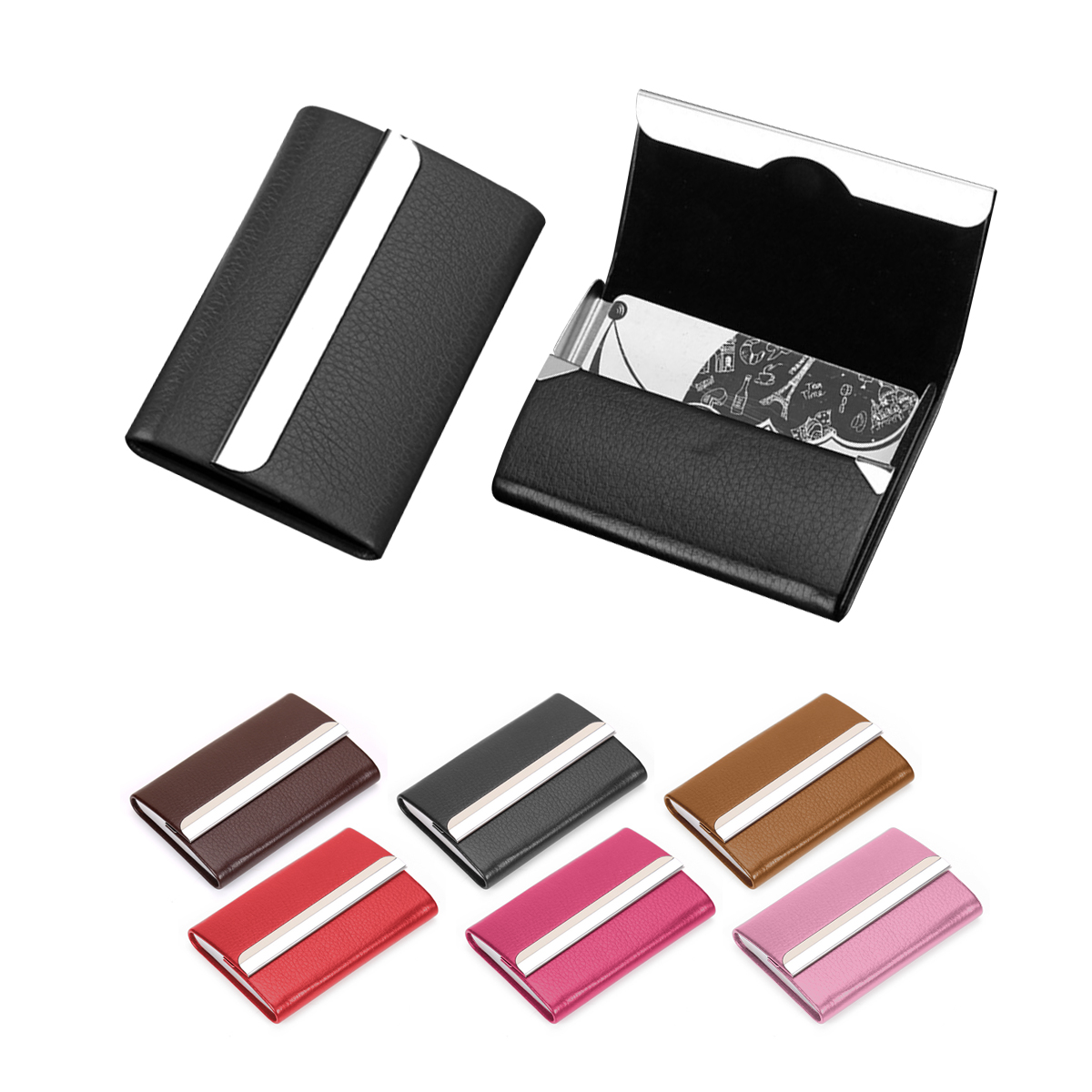 Stainless Steel PU Leather Card Holder